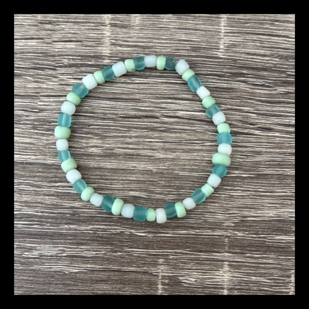 Handcrafted Pompeii glass bead bracelet green gray pastel earthy boho chic beach